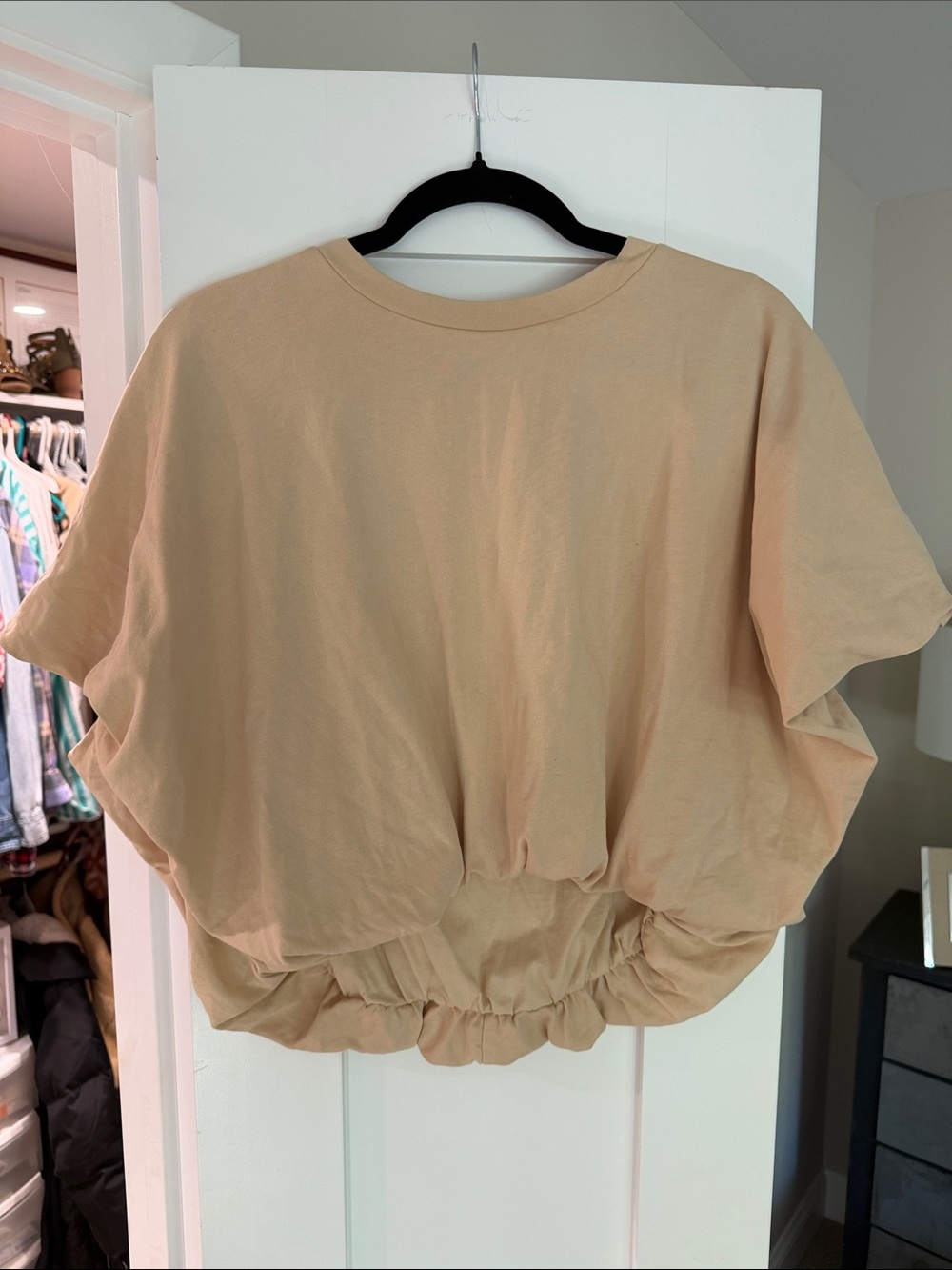 Anthropologie Tan Elastic-Hem Cropped Tee
